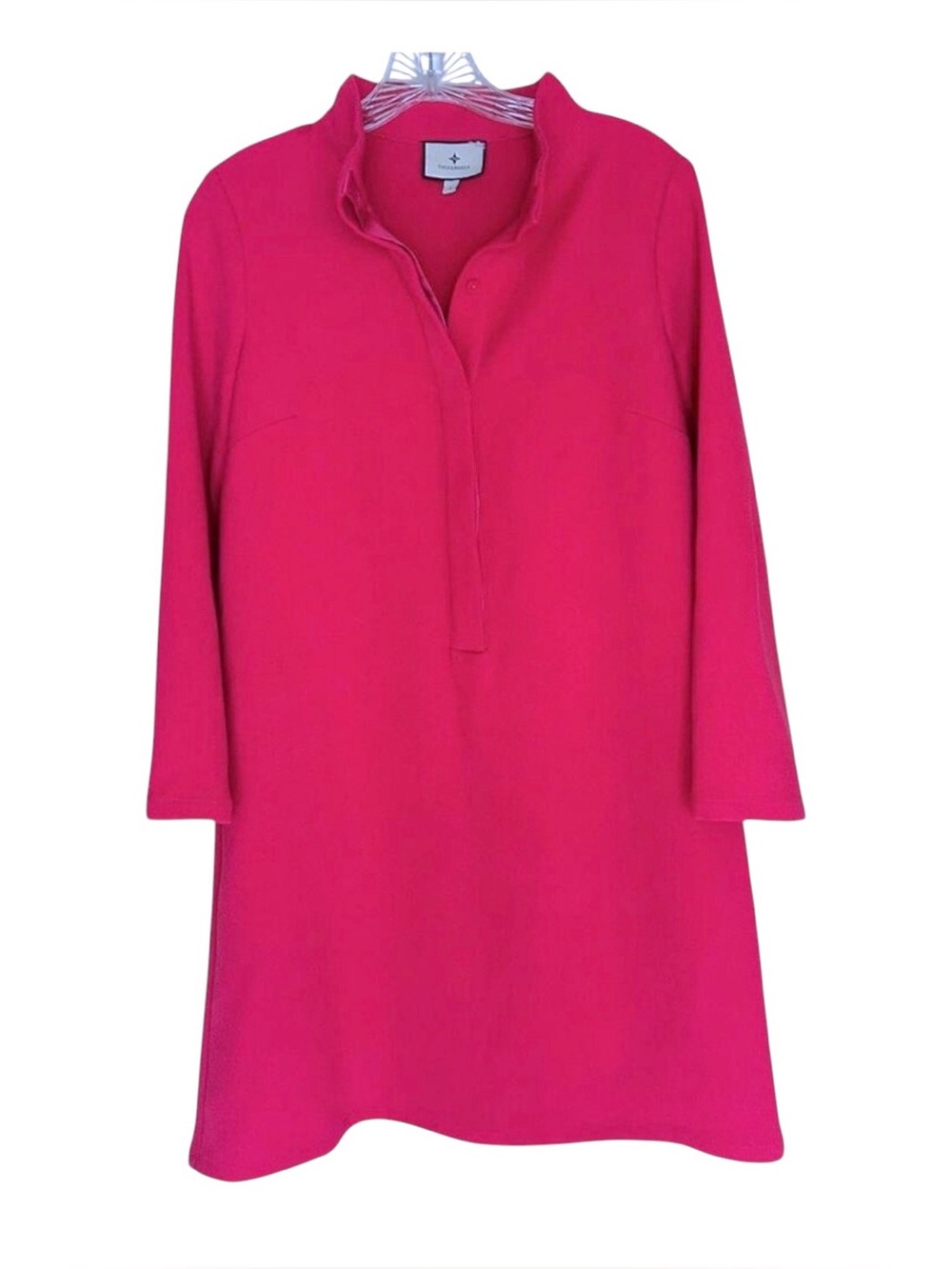 Tuckernuck Fuchsia Pink Avery Terry Shirt Dress Mini Button Stand Collar XS NWT